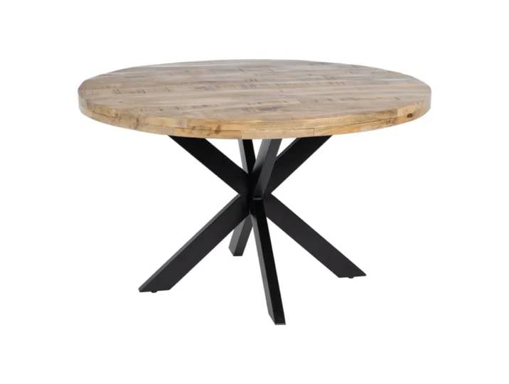 Table à manger ronde bois brut pied étoile noir 130cm