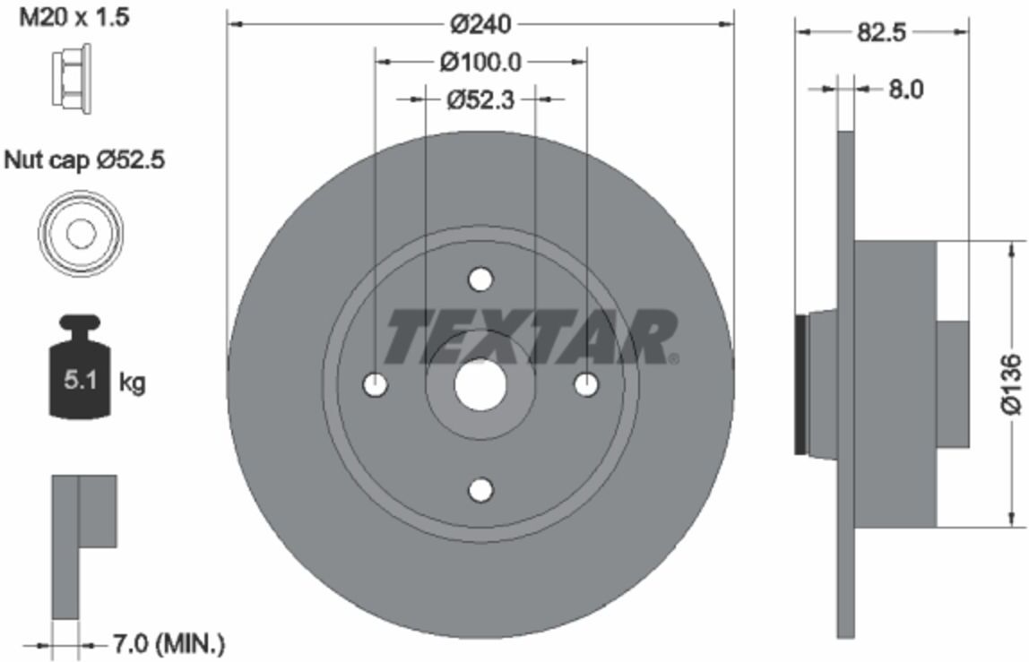 Bremsscheibe TEXTAR 92154403 hinten, voll, 1 Stück