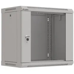 Lanberg Wandmontierte Schrank 19 9HE 540x350 graue mit Glastüren (FLAT PACK) (9 HE, 19 Zoll Rack), Serverschrank, Grau, Schwarz