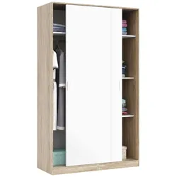 Dmora Garderobe Waterbury, Schlafzimmer Kleiderschrank mit 2 Schiebetüren, Schrank mit 3 Einlegeböden und Kleiderstange, 120x50h200 cm, Eiche und Weiß