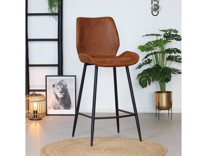 Tabouret de bar industriel Barrel en éco-cuir cognac 69 cm - Livin24 - Métal - Style industriel - Loft