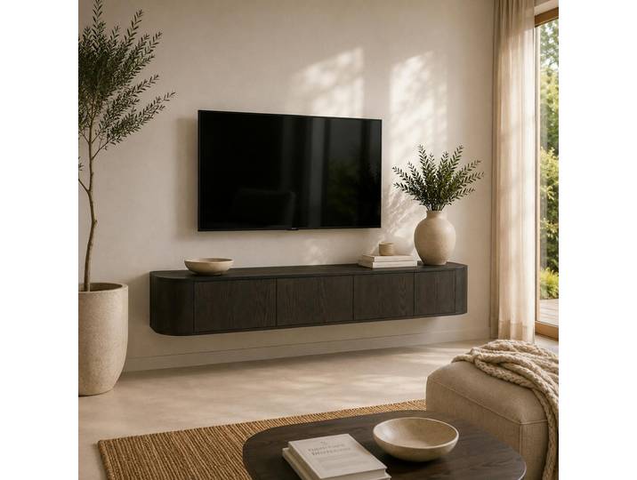 Long Meuble Tv Suspendu En Chêne Brun 4 Portes Loren
