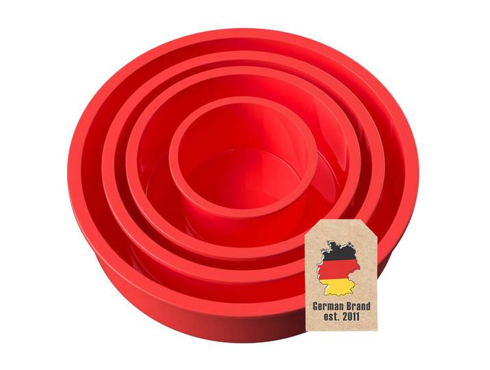 Intirilife Kuchenbackform (4-tlg. Set), Rot, Kunststoff, 25x6x25 cm, antihaftbeschichtet, Backen & Backzubehör, Backformen