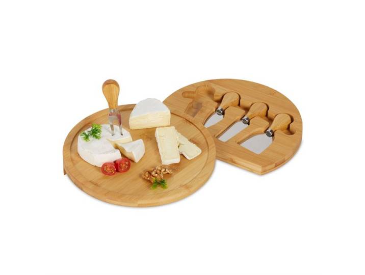 Relaxdays Plateau fromage bambou & lot 4 couverts