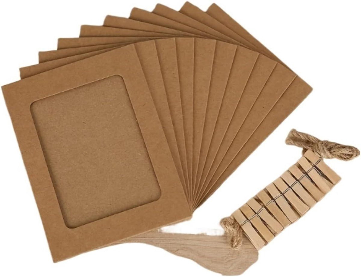 Set van 10 bruine kartonnen fotolijsten voor decoratieve muurdecoratie