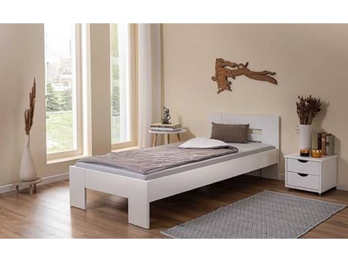 Inter Link - Bett - Bettrahmen – Bettgestell – Jugendbett – Gästebett – Doppelbett – Modernes Bett -ohne Lattenrost - Weiß lackiert - Annik - 90x200cm