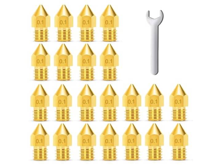 MMOBIEL 20x E3D Extruder Printer Nozzles 0,1 mm messing E3D V5-V6 3D voor 1,75 mm filament