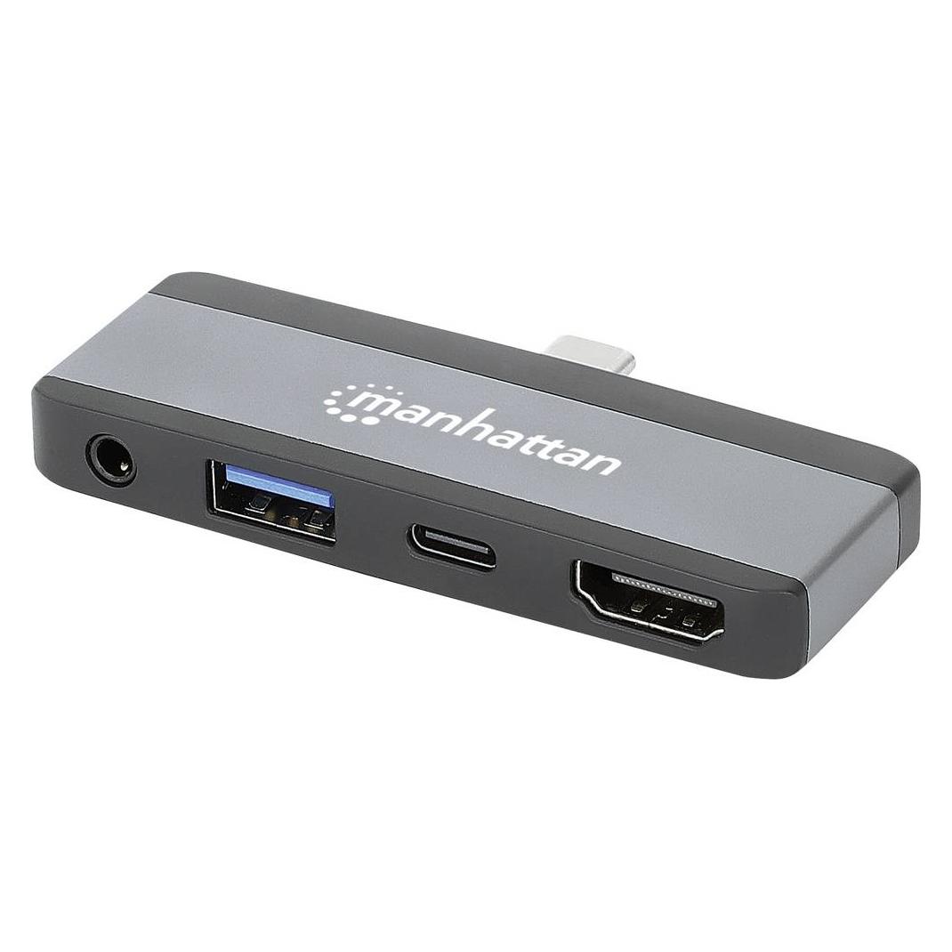 Manhattan USB-C PD auf HDMI 4-in-1 Mobile Dockingstation für Laptop und Tablet (USB-C, 4 Ports) (190404)