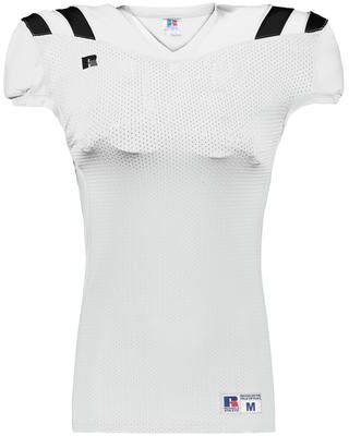 Russell Athletic R0100M Canton Football Jersey T-Shirt in White/Black size Large   Polyester/Spandex Blend