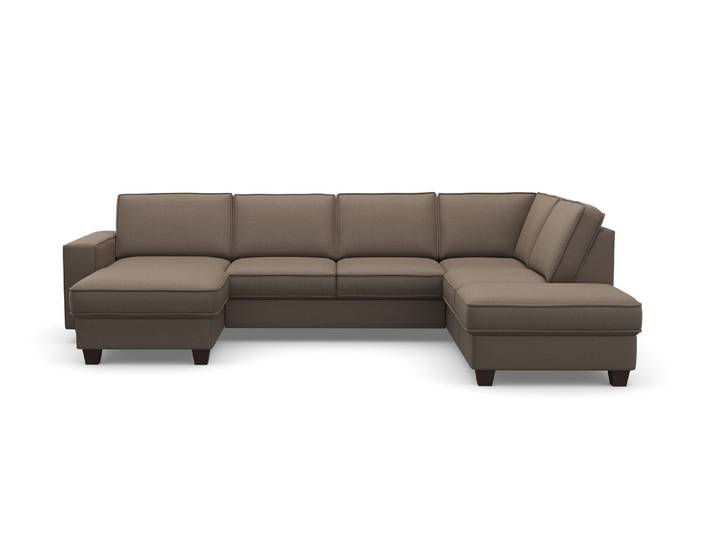 Wohnlandschaft, Luxus-Microfaser, Braun (Nuss), 309×213 cm, U-Form & Ottomane, Klassisch, Home-affaire
