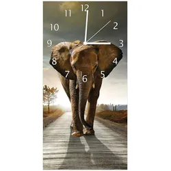 Wallario Uhr 30 x 60 cm, weiße Zeiger Elefant bei Sonnenaufgang in Afrika