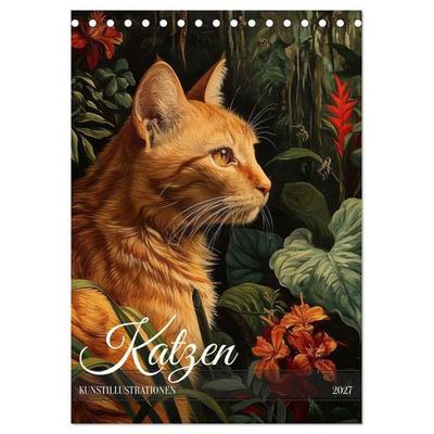 Katzen Kunstillustrationen (Tischkalender 2027 DIN A5 hoch), CALVENDO Monatskalender