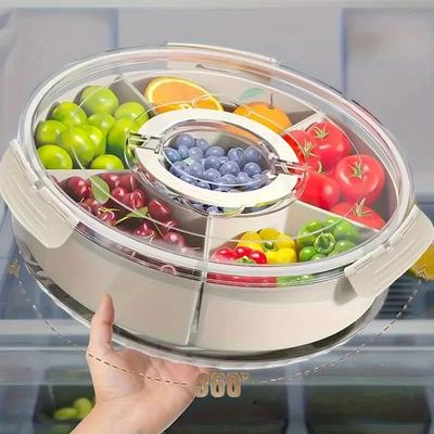 Inspired Living 360 Rotating Snackle Box Serving Tray With Lid & Carry Handle 6 Grids Round