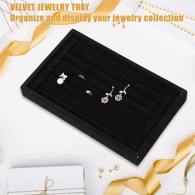 Unique Velvet 7 Slots Jewelry Trays, Stackable Showcase Display Organizer