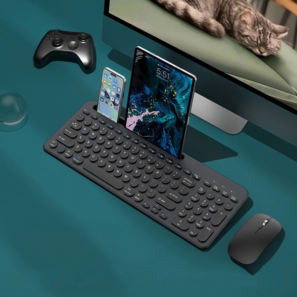 INF 3-Modus kabelloses Tastatur- und Maus-Set kompatibel mit Windows, kompatibel mit Mac, kompatibel mit iOS, kompatibel mit Schwarz