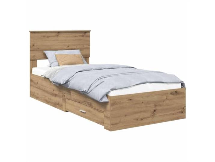 PUGYNBK Artisan Bettrahmen mit Schublade Eiche 100 x 200 cm Robustes Holz, fester Lattenrost, versteckte Aufbewahrung, silberfarbene Griffe, einfache Reinigung