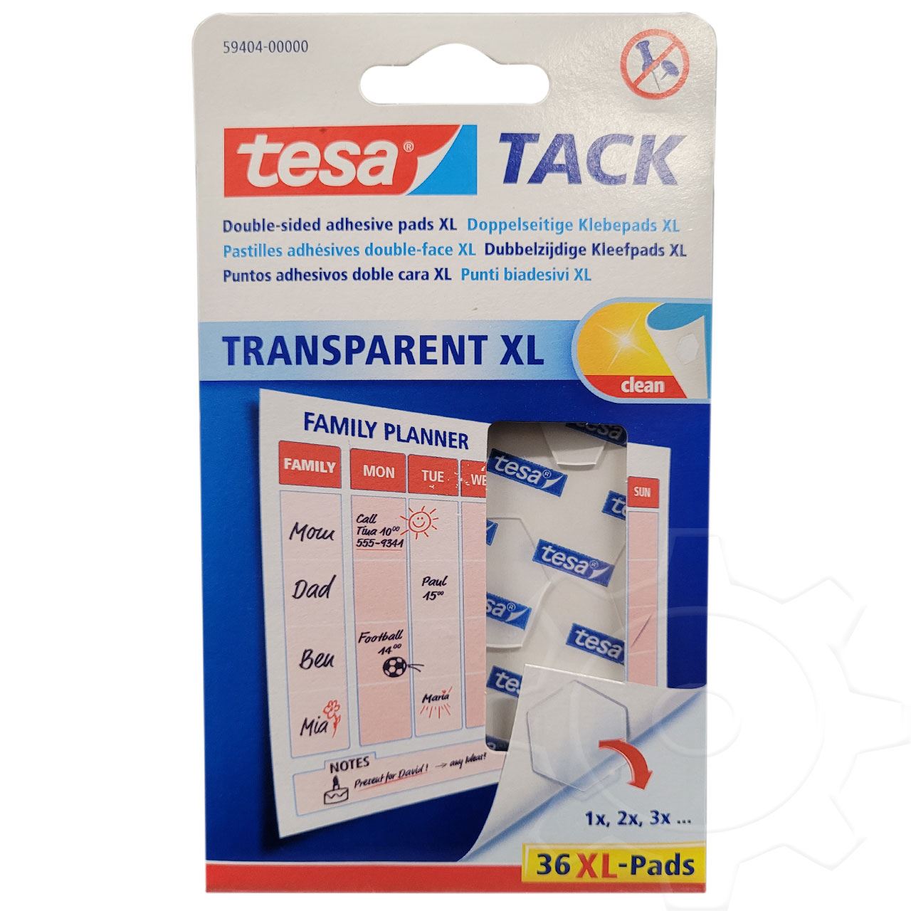 tesa Klebepads XL TACK, 3qcm, wiederverwendbar, transparent