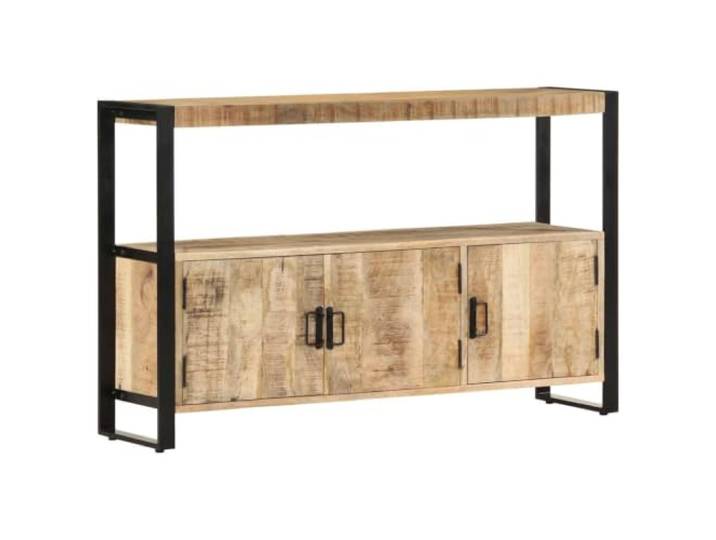 Fisinber Beistellschrank Massivholz Mango Sideboard 120x30x75 cm Exquisite Kommode aus Mango-Massivholz mit Stahlgestell für Wohnzimmer und Flur, bietet viel Stauraum mit 3 Türen.