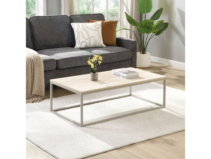 Table basse BACOOC opt. rectangulaire 110 x 36 x 60cm Beige/Imitation Travertin