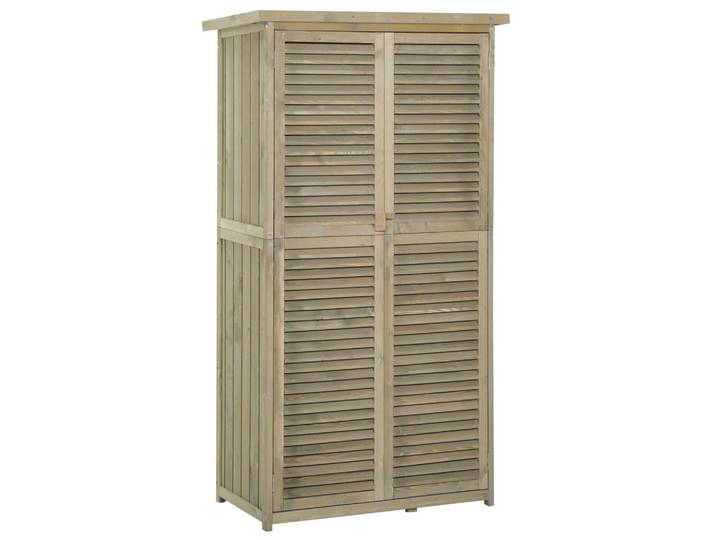 Okwish Gartenschrank 87/46,5/160 cm grau aus Tannen Holzwerkstoff mit Lamellentüren, Grau, 46.5x160x87 cm, Gartenzubehör, Geräteschränke