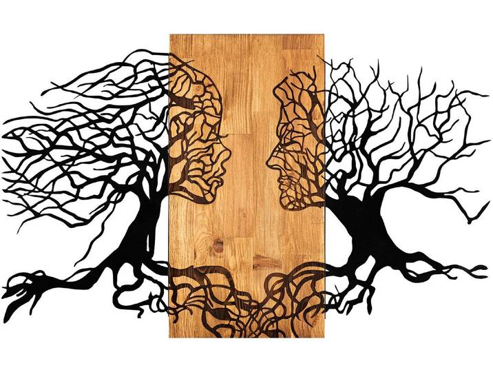 Wanddekoobjekt Wallxpert Tutku 92 x 58 cm , braun (braun, schwarz), B:92cm H:58cm T:3cm, MDF, Metall, Wanddekoobjekte, Wanddekoobjekt