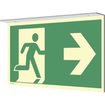 Fahnenschild Deckenmontage Notausgang links/rechts,Alu,nachl.,160-mcd,297x148mm
