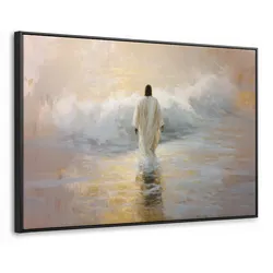 LEINWAND Bilder mit Rahmen - Gemälde - Welle - Jesus - Abstrakt - 140x90