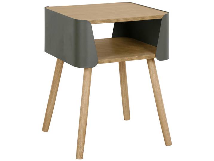 Xora Nachtkästchen, Grau, Naturfarben, Holz, Metall, Kautschukholz, massiv, 40x54.5x39 cm, Schlafzimmer, Nachtkästchen