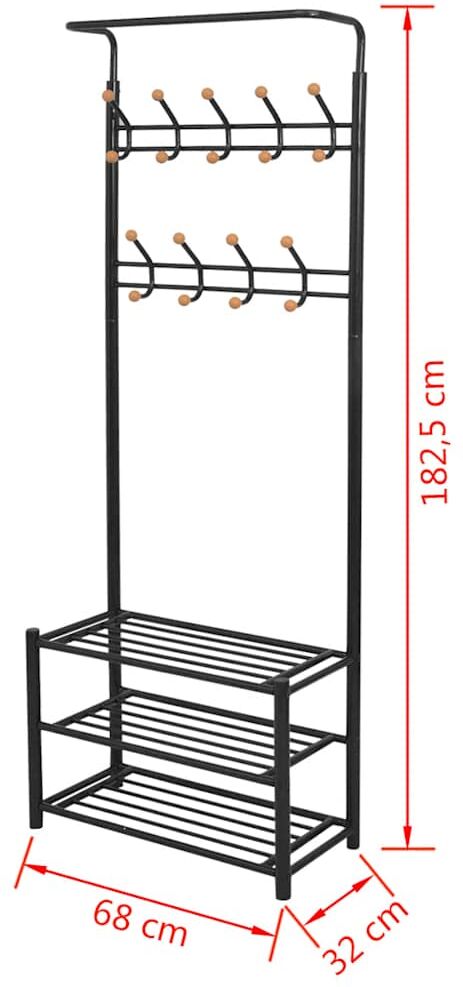 vidaXL Porte-manteau avec rangement pour chaussures 68x32x182,5cm Noir