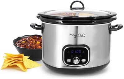 MegaChef 5.6Liter + 2.5 Liter Dual Pot Digital Display Electric Slow Cooker in SIlver