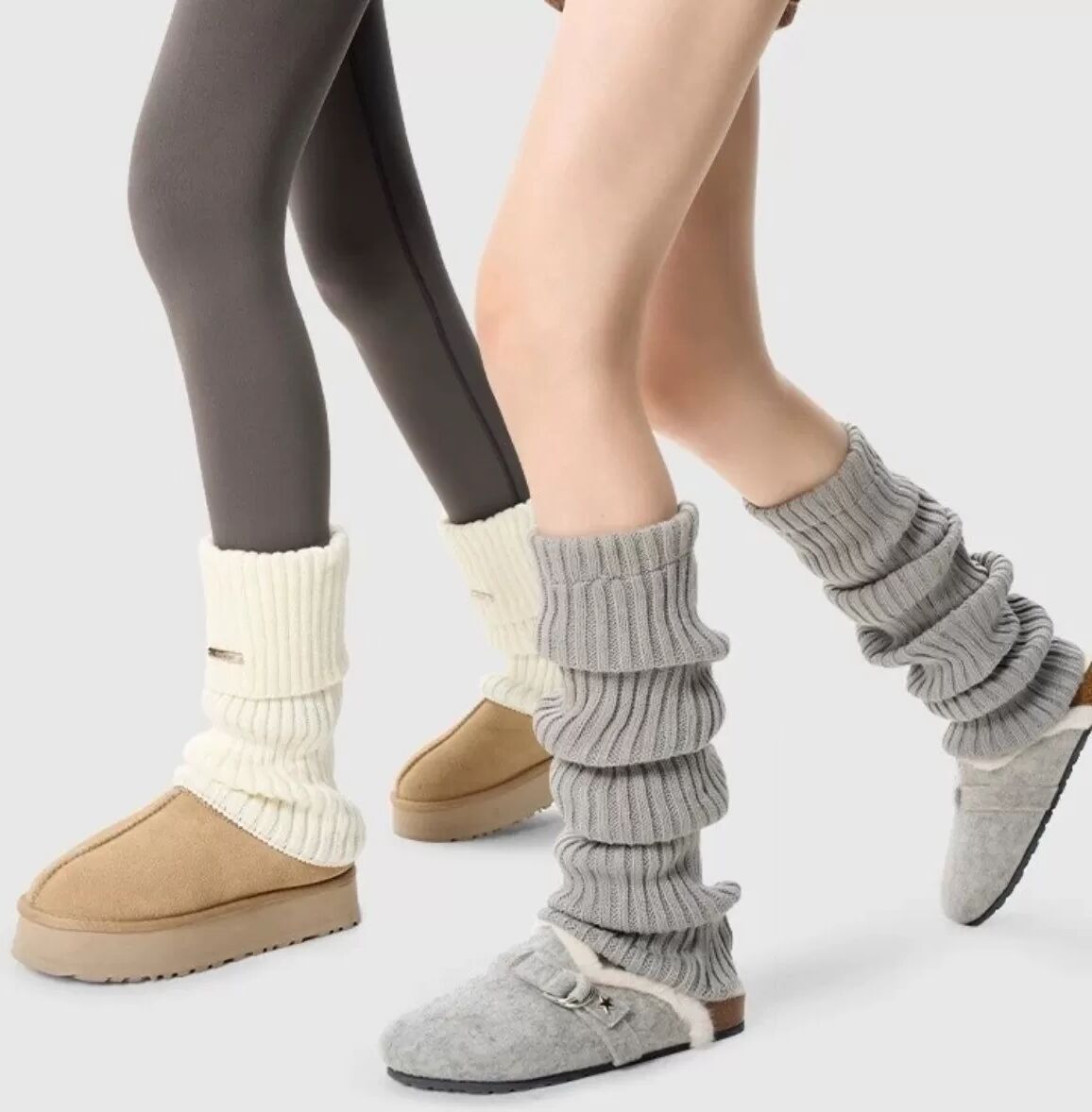 INF Damen Metall Label Stulpen - Thermische & Dicke Beinwärmer für den Winter Beige