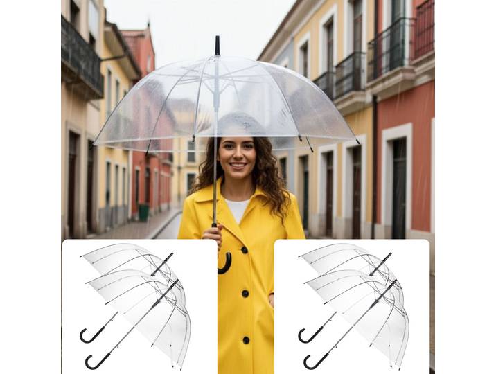 4er-Set Regenschirm mit Automatiköffnung, transparent, Ø 85 cm