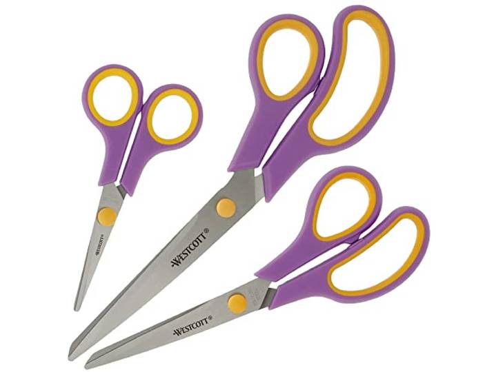 Westcott Easy Grip N-90029 00, 3 stuks, universele schaar met comfortabele handgreep, extra scherp en duurzaam roestvrijstalen lemmet, schaar voor knutselen, huishouden, school en kantoor, 3 stuks