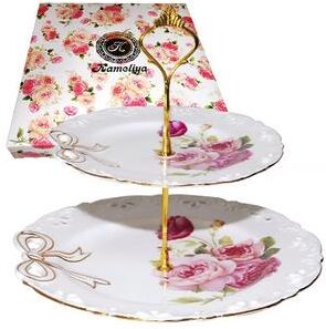 "STP Goods Rose Blossom Bow 2-Tier Dessert Cake Stand - 8.4"" x 9.1"