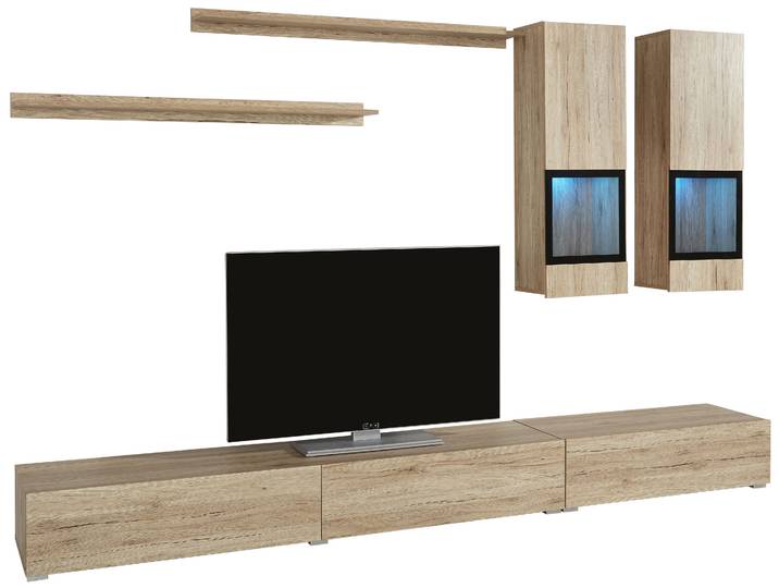 Wohnwand OTTO HOME Baros , braun (eichefarben san remo), B:270cm, Kastenmöbel-Sets, Wohnwand