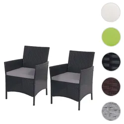 2er-Set Poly-Rattan Gartensessel Halden, Korbsessel ~ anthrazit, Kissen anthrazit