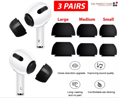 PRiME Replacement Ear Tips For Apple AirPods Pro, Memory Foam Tips For Airpod Pro, Comfortable Noise Isolating Earbud Covers Replacement Ear Tips For Apple AirPods Pro, Memory Foam Tips For Airpod Pro, Comfortable Noise Isolating Earbud Covers