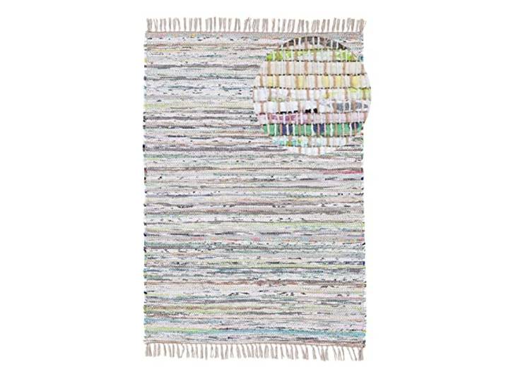 carpetfine Tapis kilim Chindi en coton 160x230 cm Beige coton recyclé\, tissé à plat\, style patchwork et lirette\, bohème\, pour salon\, chambre et salle à manger