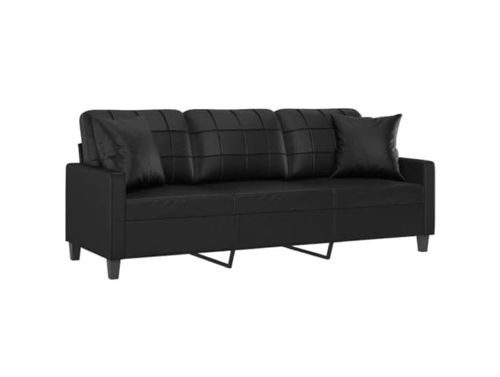 KTHLBRH 3-Sitzer-Sofa mit Kissen, schwarz, 180 cm, aus Kunstleder Gestell aus robustem Metall, Füllung aus Schaumstoff, 2 Kissen inklusive, leicht zu reinigen