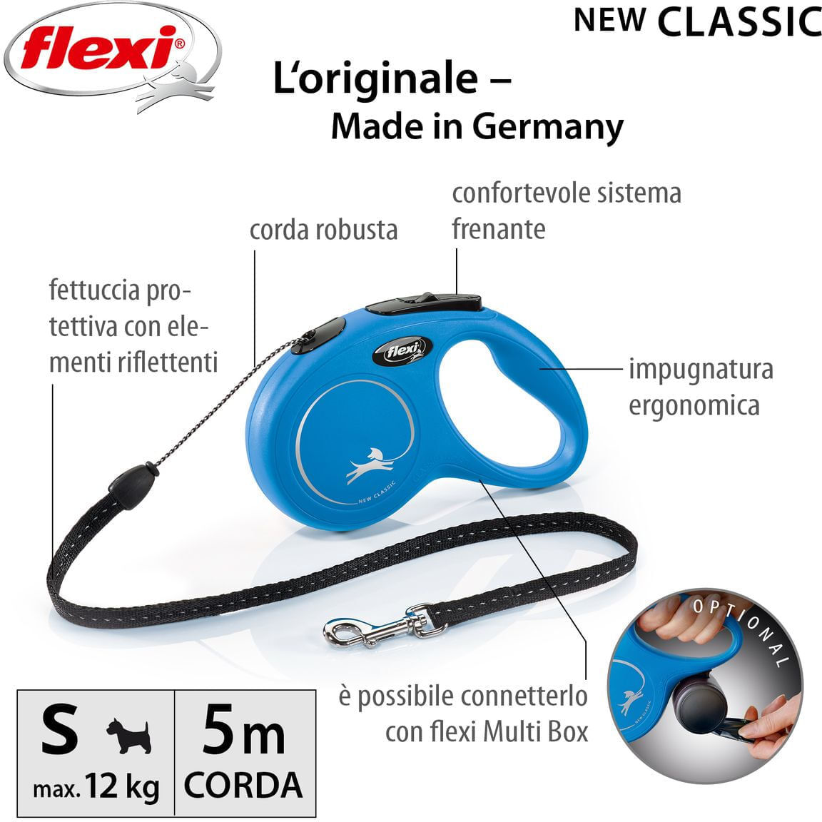 Flexi Guinzaglio New Classic Cord Blu S - 5 METRI