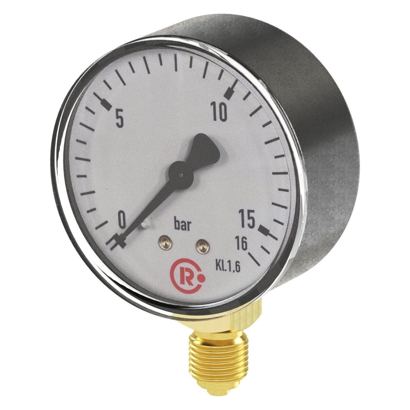 Riegler 101717-118-K Standardmanometer, Kunststoffgeh., G 1/4 unten, 0-16,0 bar, Ø 63, 1Stk (101717)