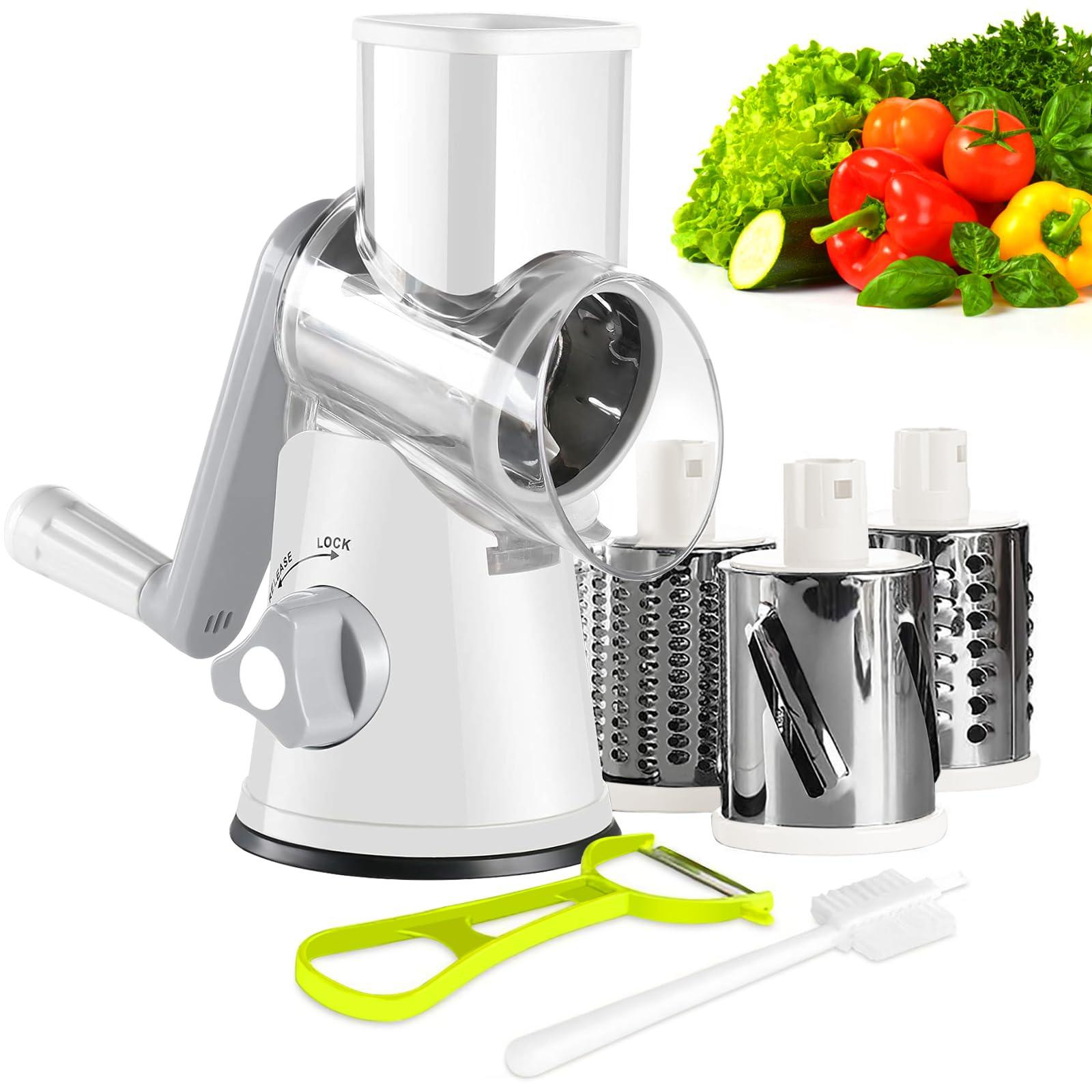 Dripio Groentesnijder met 3 raspcilinders, handmatige bediening, roestvrij staal, wit