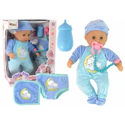 Babypuppe Sound Schnuller Lätzchen Blauer Katzenpyjama