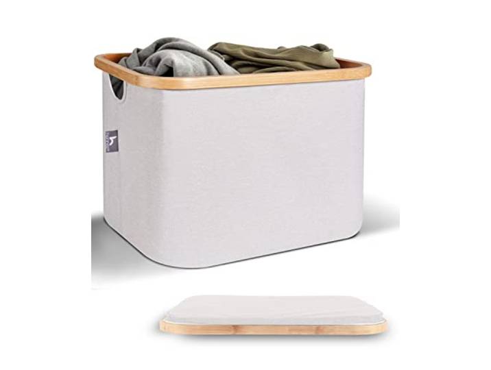 Panier a Linge en Tissu Sans Couvercle 40L Utile Etagère Kallax - Corbeille a Linge Enfant Dressing Panier Cadre Bambou Boîte Casier Cube de Rangement Jouets Pliable