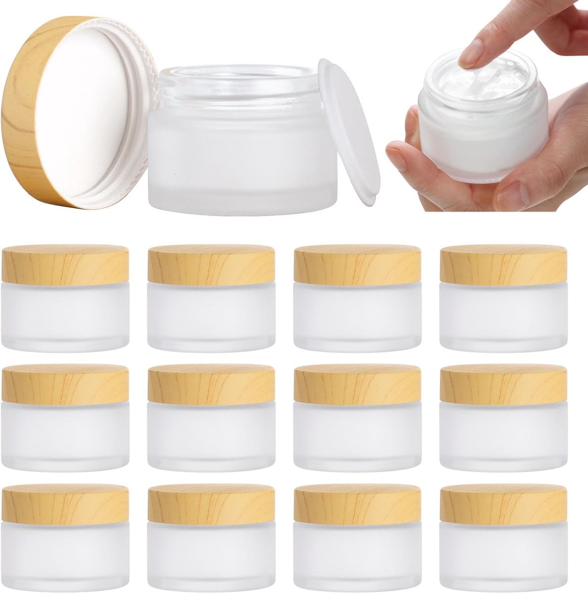 12 Stuks Cosmetisch Glas Crèmepotjes met Deksel en Voeding, 30 g per stuk