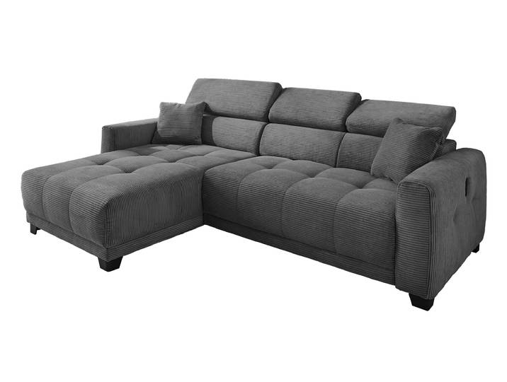 Ecksofa Cord grau 263 cm elektrisch ausfahrbar - CREMONA