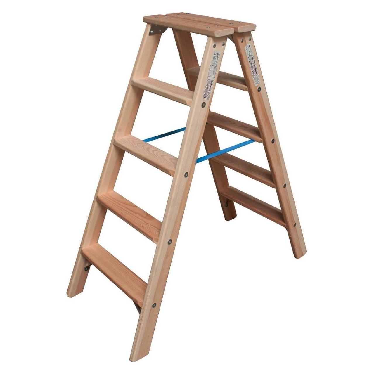 Krause Holz-Stufen-Doppelleiter 2x5 Arbeitshöhe:ca.2,65m 8,0kg 81842 (Stehleiter, 115 cm) (818423)