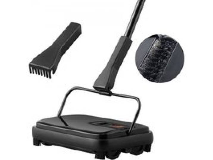 VEVOR Balai Mécanique Trajectoire de Balayage 200 mm Balayeuse Manuelle pour Planchers et Tapis avec Brosses Rotatives Facile à Vide Silencieux Nettoyeur de Sols Durs et Stratifiés sans Électricité