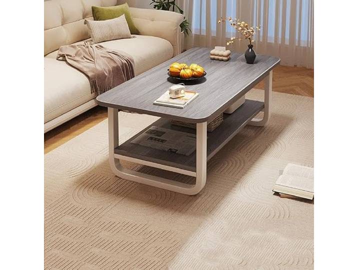 Couchtisch 2 Ebenen Metallrahmen Holz Rechteck 3 Größen 80 120cm Couchtisch mit Ablage für Wohnzimmer Kleiner Raum(D,80x45x42cm/31.5x17.7x16.5in)