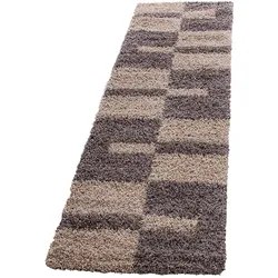 HOCHFLORTEPPICH WERFEN, kariert, Taupe, 80 x 250 cm